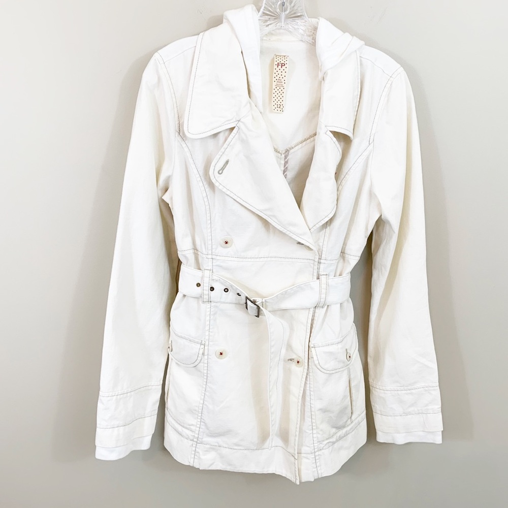 Free People cream utility hooded belted jacket